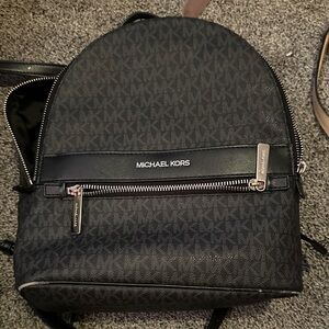 Michael Kors Black MK Logo Backpack with Silver Hardware